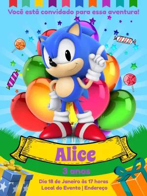 Convite de Aniversário Sonic para Editar e Enviar Online