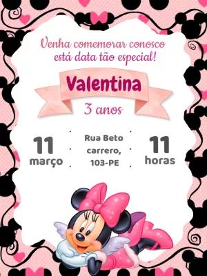 Convite de Aniversário Minnie Mouse Rosa para Editar Online