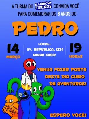 Convite Aniversário Rainbow Friends com Personagens para Editar