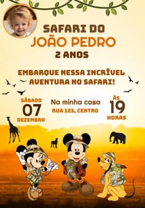 Convite Aniversário Mickey Safari com Foto para Editar Online