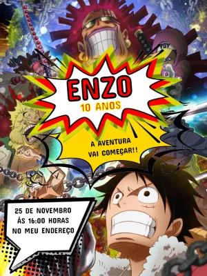 Convite de Aniversário One Piece com Personagens para Editar