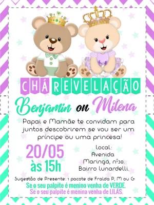 Convite Chá Revelação Ursinhos Realeza para Editar Online