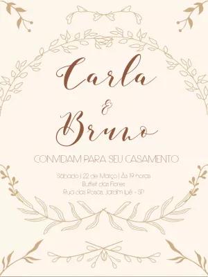 Convite de Casamento Boho Chic com Folhas para Editar Online