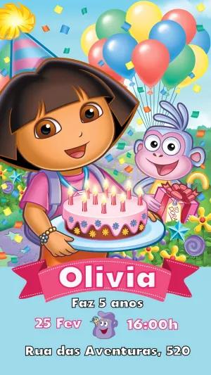 Convite Aniversário Dora Aventureira para Editar Online
