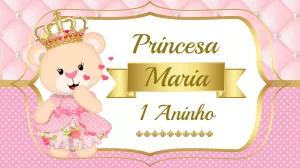 Painel de TV Aniversário Ursinha Princesa para Editar Online