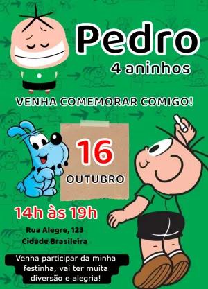 Convite de Aniversário Cebolinha Turma da Mônica para Editar