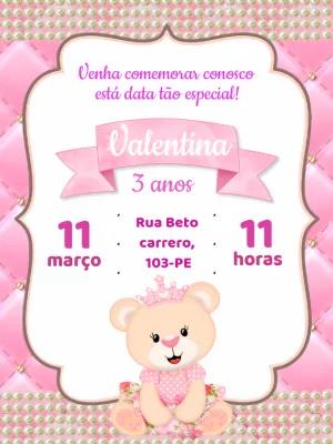 Convite Aniversário Ursinha Princesa para Editar Online