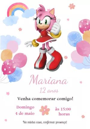 Convite de Aniversário Amy Rose Sonic Editável Online