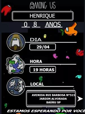 Convite de Aniversário Among Us com Personagens para Editar