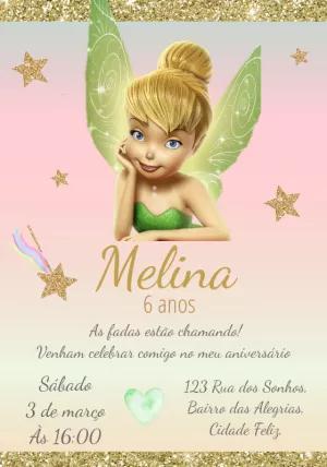 Convite de Aniversário Tinker Bell Dourado para Editar