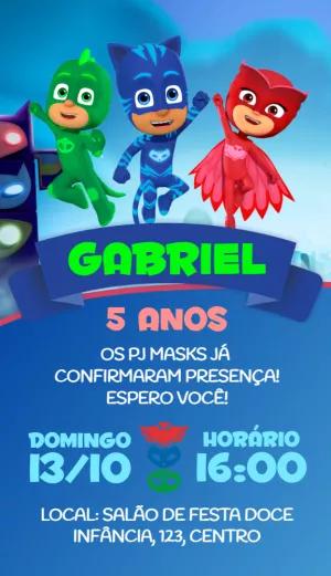Convite de Aniversário PJ Masks para Editar Online