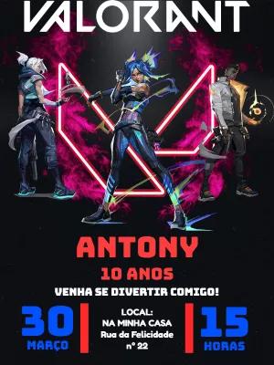 Convite Aniversário Valorant com Agentes para Editar Online