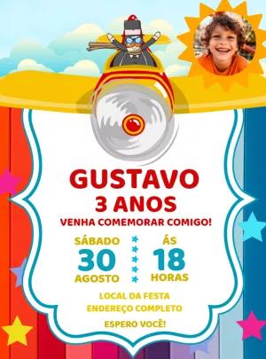 Convite Aniversário Mundo Bita Avião com Foto para Editar Online