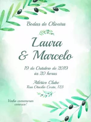 Convite Bodas de Oliveira Aquarela para Editar Online