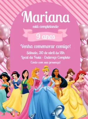 Convite de Aniversário Princesas da Disney para Editar Online