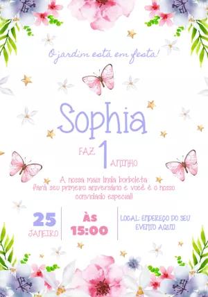 Convite Aniversário Jardim das Borboletas para Editar Online