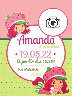 Convite de Aniversário Moranguinho com Foto para Editar Online