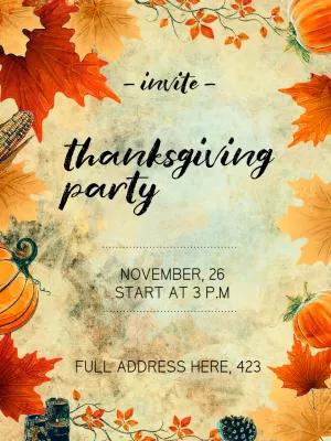 Thanksgiving Party Invitation with Autumn Leaves to Edit Online