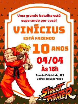 Convite Aniversário Street Fighter Editável com Personagens