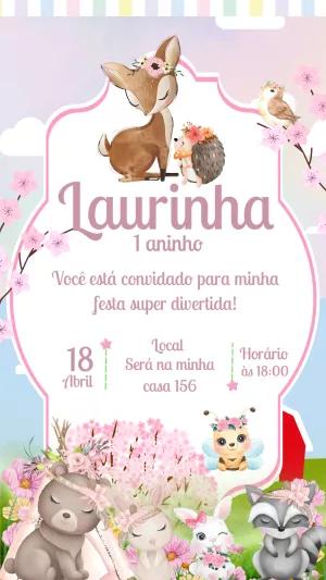 Convite Aniversário Bosque Encantado Menina para Editar Online