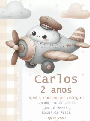 Convite Aniversário Aviãozinho Fofo para Editar Online