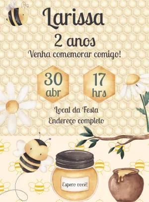 Convite Aniversário Abelhinha em Aquarela para Editar Online
