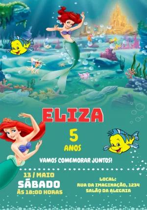 Convite de Aniversário A Pequena Sereia para Editar Online