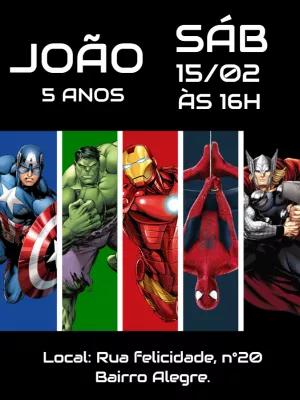 Convite Aniversário Vingadores com Heróis para Editar Online