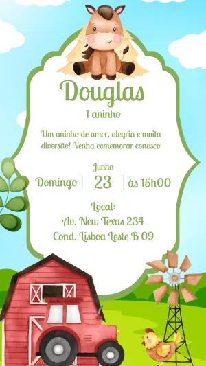 Convite Aniversário Fazendinha Aquarela para Editar Online