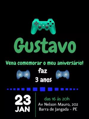 Convite de Aniversário Gamer com Controle para Editar Online