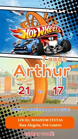 Convite Aniversário Hot Wheels com Carros para Editar Online