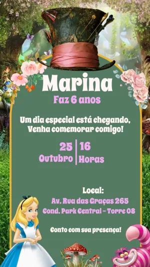 Convite Aniversário Alice no País das Maravilhas para Editar