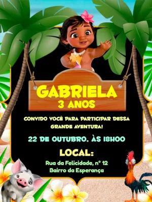 Convite Aniversário Moana Baby para Editar Online
