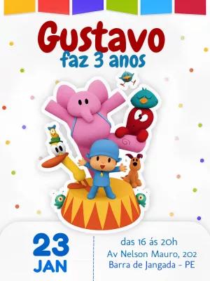 Convite de Aniversário Pocoyo e sua Turma para Editar Online