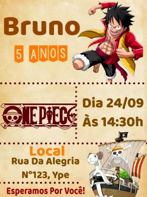 Convite de Aniversário One Piece com Luffy para Editar Online