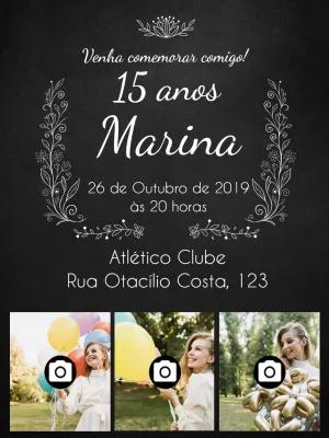 Convite 15 anos Chalkboard com Fotos para Editar Online
