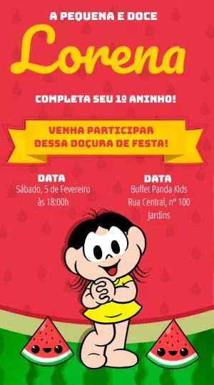 Convite de Aniversário Magali Melancia para Editar Online