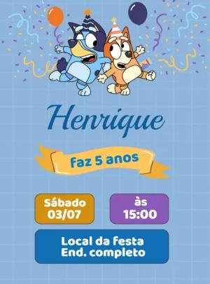 Convite Aniversário Bluey e Bingo para Editar Online