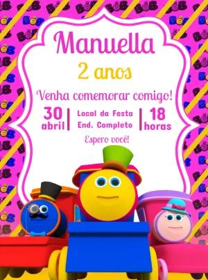 Convite Aniversário Bob o Trem para Editar Online