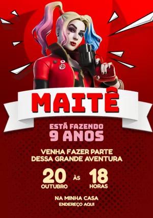 Convite de Aniversário Arlequina Fortnite para Editar Online