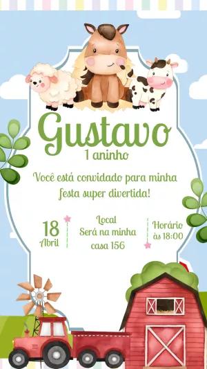 Convite Aniversário Fazendinha Aquarela para Editar Online