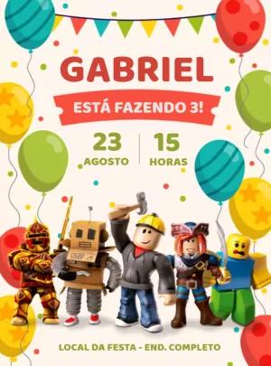 Convite de Aniversário Roblox com Personagens para Editar
