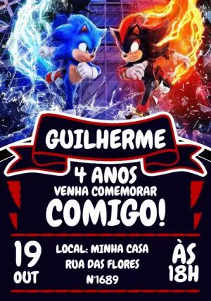 Convite de Aniversário Sonic e Shadow para Editar Online