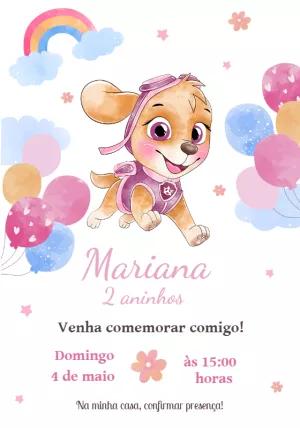 Convite Aniversário Skye Patrulha Canina para Editar Online