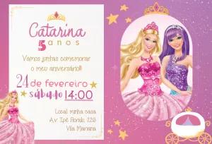 Convite Aniversário Barbie Princesas para Editar Online