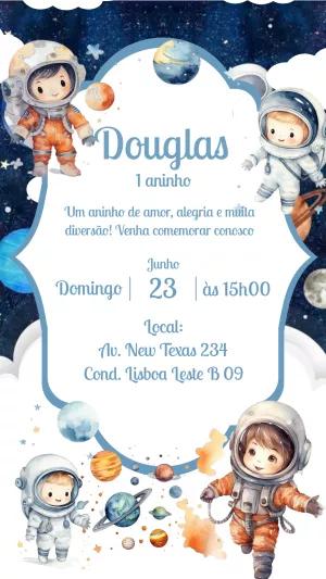 Convite de Aniversário Astronauta Fofo para Editar Online