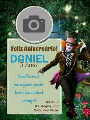 Convite Aniversário Alice no País das Maravilhas com Foto para Editar