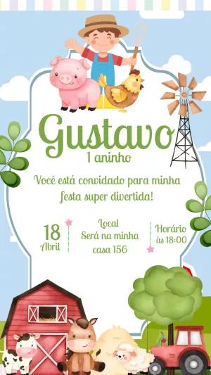 Convite Aniversário Fazendinha com Animais para Editar Online