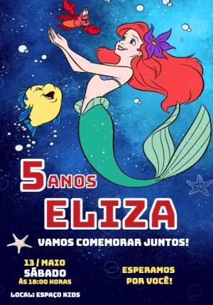 Convite de Aniversário A Pequena Sereia para Editar Online