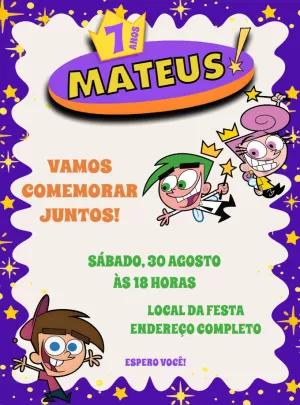 Convite de Aniversário Padrinhos Mágicos para Editar Online